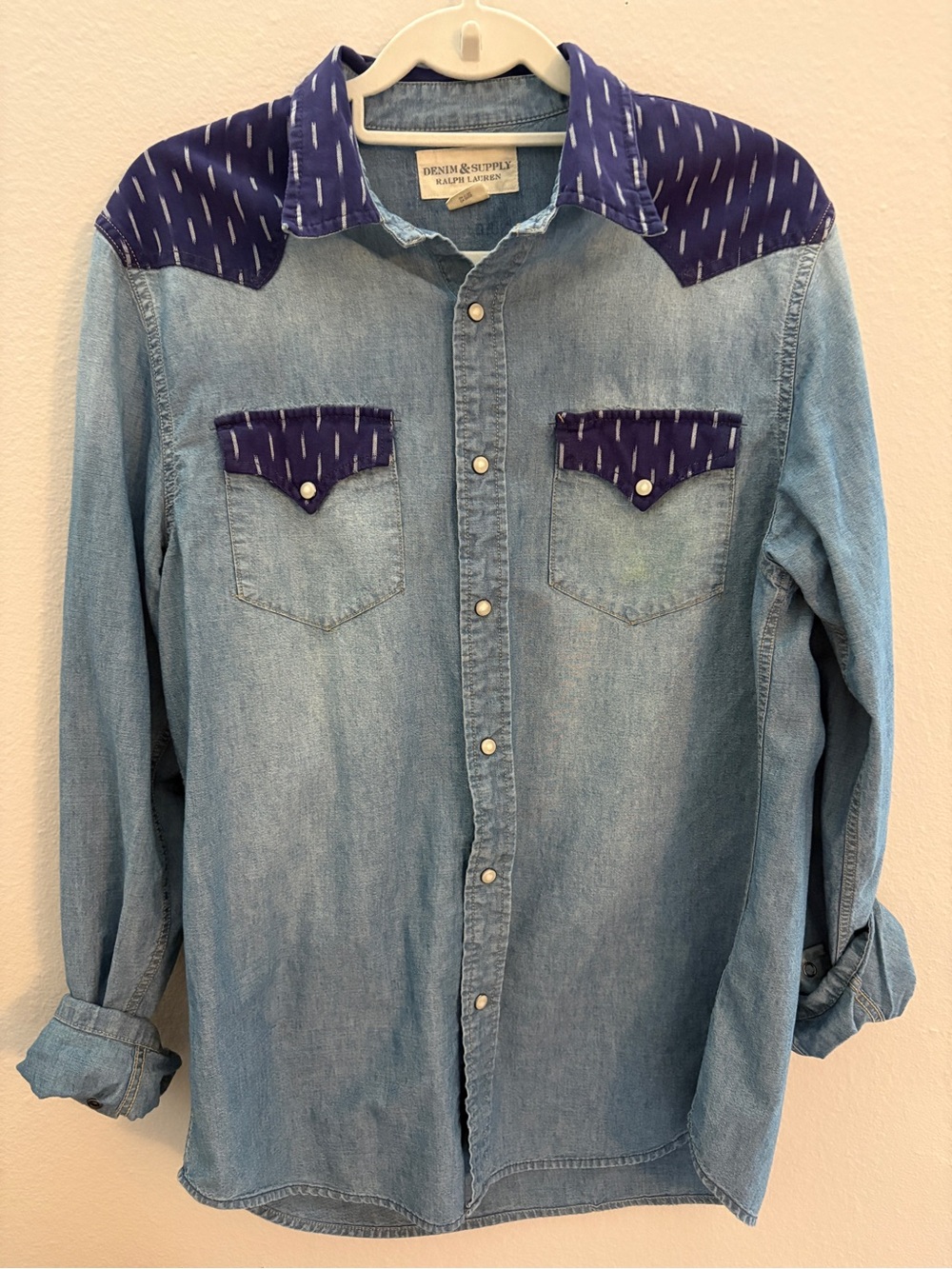 Denim & Supply Ralph Lauren Light Blue Denim Shirt with Navy Patterned Details